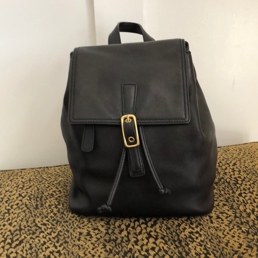 Coach Black Leather Draw String Backpack Purse